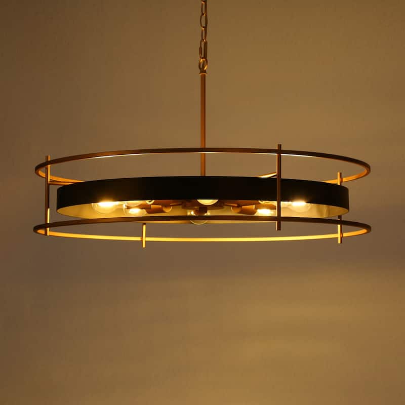 Modern Luxury 8-Light Black Gold Chandelier Wheel Kitchen Island Metal Pendant Lights for Dining Room - 31.6 " × 17.5 "