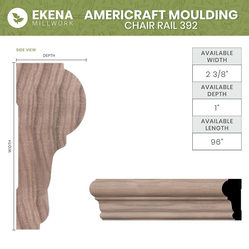 WM392 1-in D x 2-3/8-in W x 96-in L Americraft Solid Hardwood Stain Grade Chair Rail Moulding