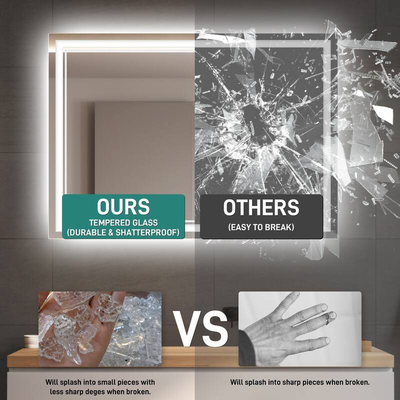 Durx-litecrete LED Wall Mirror Rectangular Frameless Dual Strips LED Bathroom Vanity Mirror