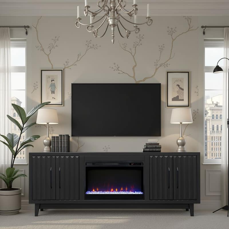 Bridgevine Home Radiance 75 inch Fireplace TV Stand for TVs up to 85 inches