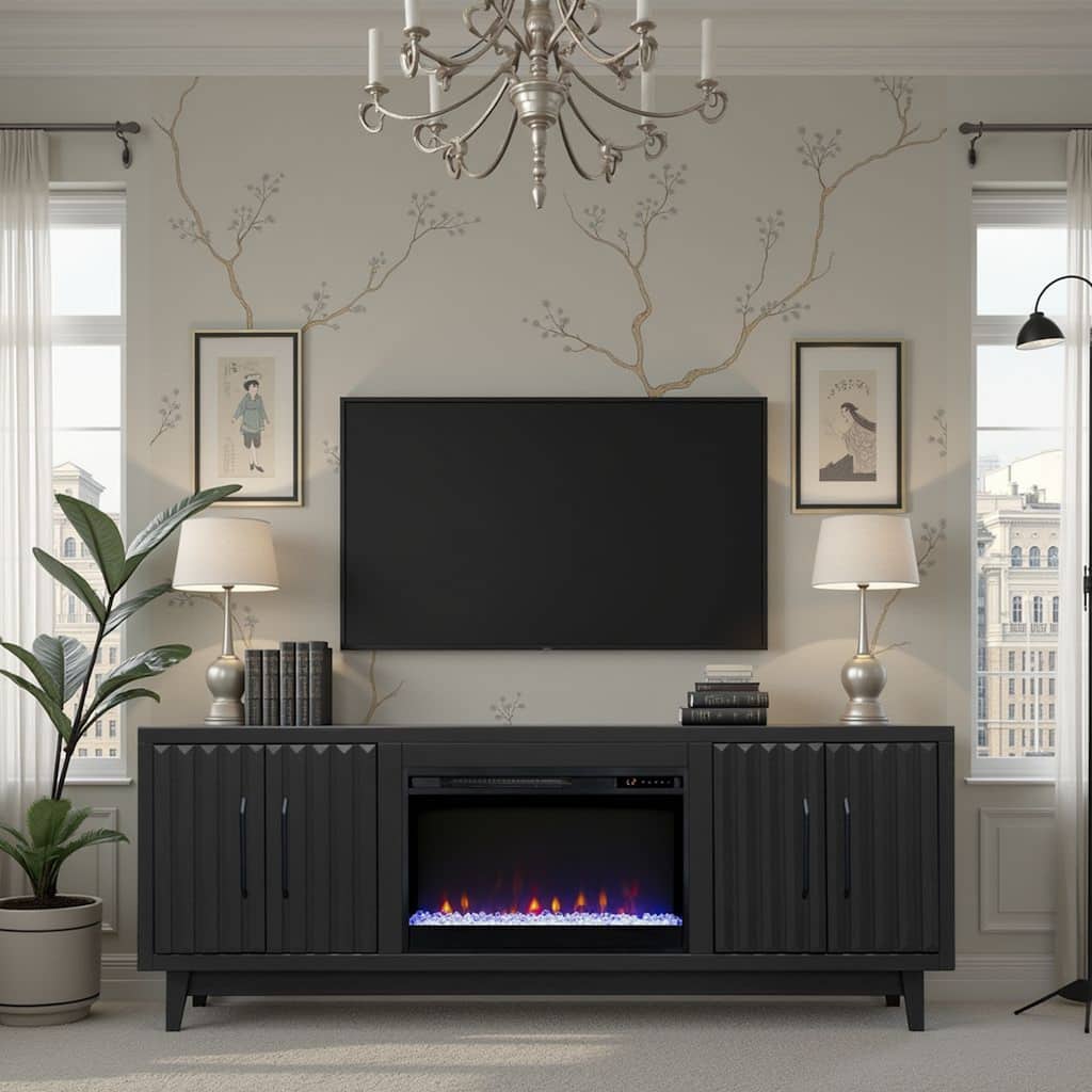 Bridgevine Home Radiance 75 inch Fireplace TV Stand for TVs up to 85 inches