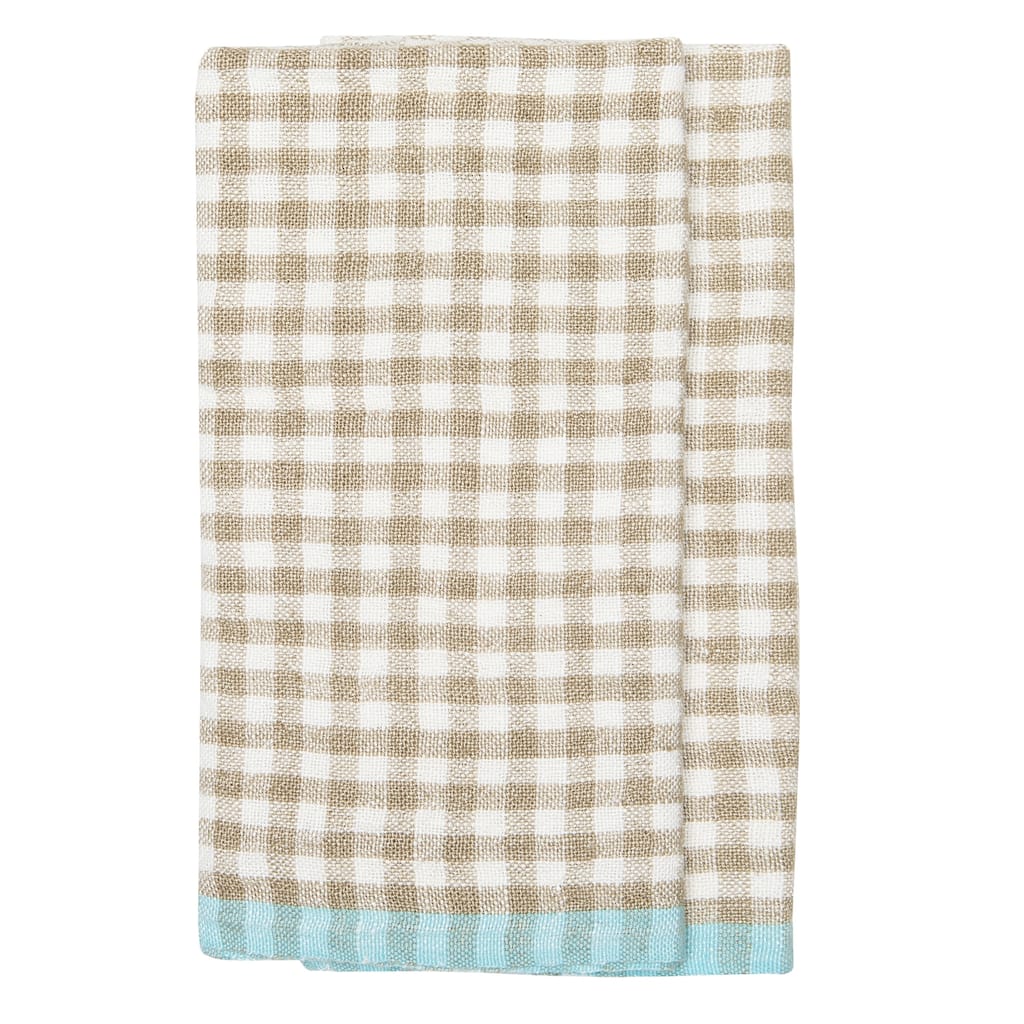 Caravan Gingham Towels - Set of 2 - Natural/Aqua - 20x30