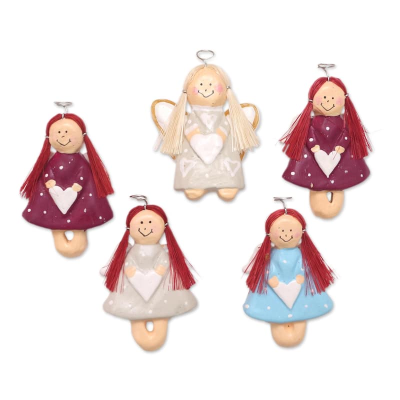 Novica Handmade Angel Contingent Wood Magnets (Set Of 5)