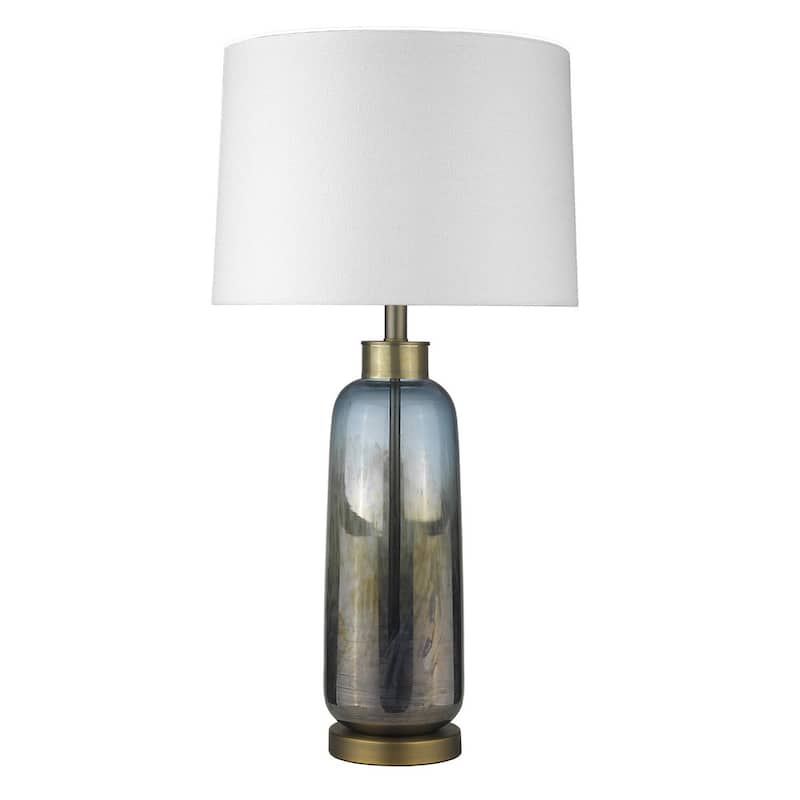 Coastal Style 31 Steel Blue Glass Table Lamp with White Empire Shade - 16" x 16" x 31"