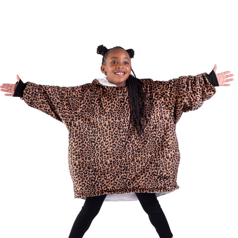 Bare Homey B-Cozy Oversized Sherpa Wearable Blanket - Youth - Leopard