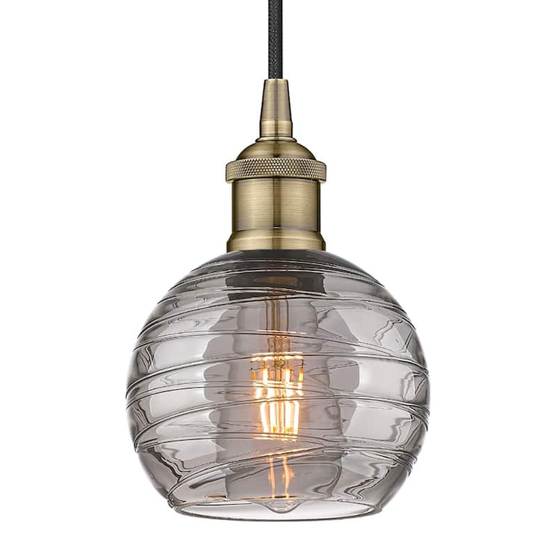 Innovations Lighting 616-1P 8 6 Athens Deco Swirl Pendant Athens Deco - Antique Brass / Light Smoke Deco Swirl