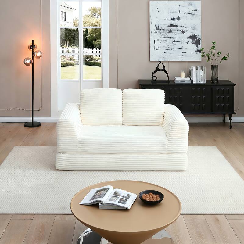 2-in-1 Folding Convertible Sofa Bed, Modern Corduroy Sleeper Couch - Beige