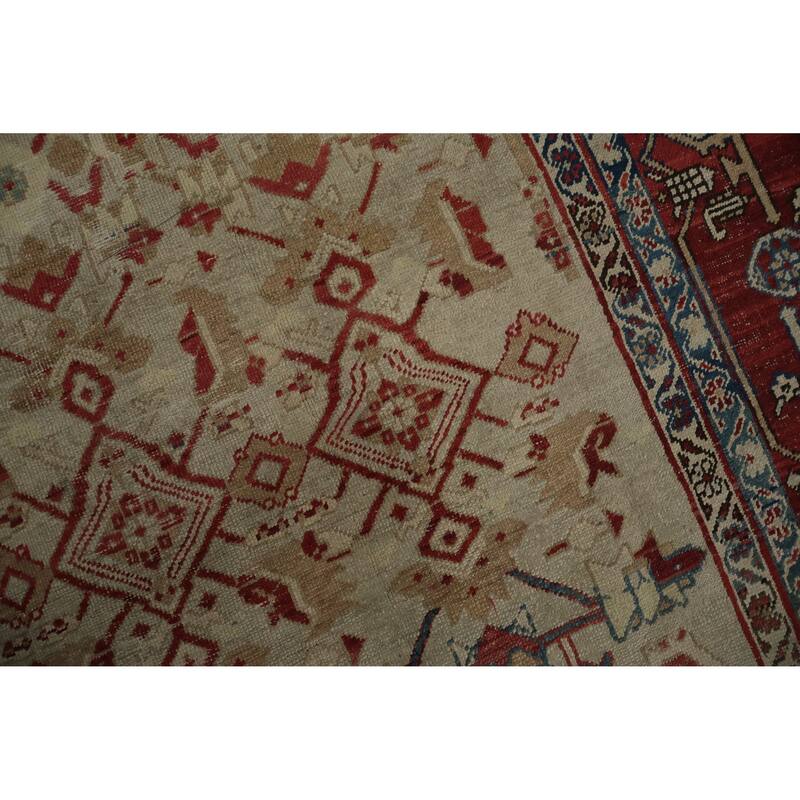 Hand Knotted Oriental 100% Wool Carpet Traditional Floral Beige & Ivories Sultanabad (Ziegler) Area Rug - 11' 0'' X 9' 1''