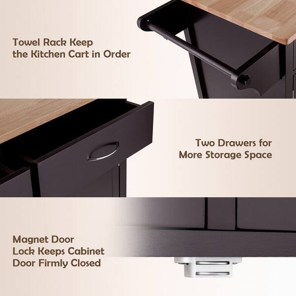 Shop Costway Modern Rolling Kitchen Cart Island Wood Top Storage