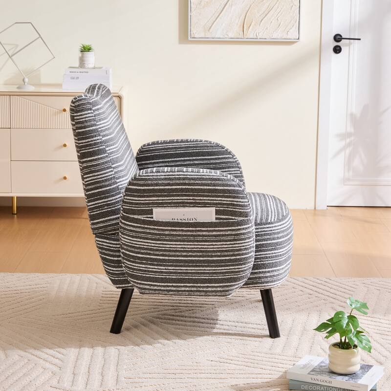 Modern style armchair with sanded fabric, Side storage pocket, Solid wood legs, Comfortable reading chair for living room