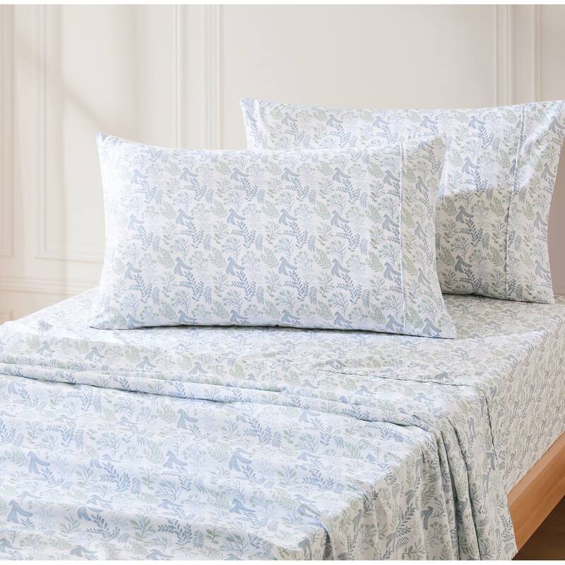 Lush Decor Botanical Leaf and Floral Blue Sheet Set