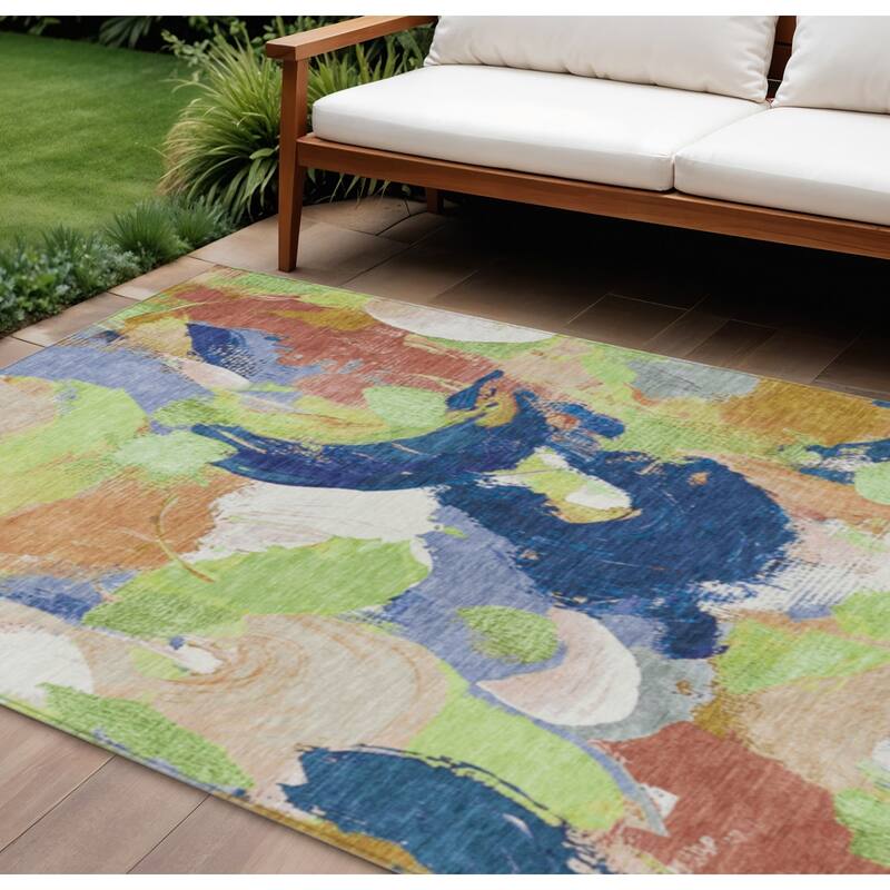 HomeRoots Abstract Transitional Rectangle Outdoor Rug - 9' X 12'