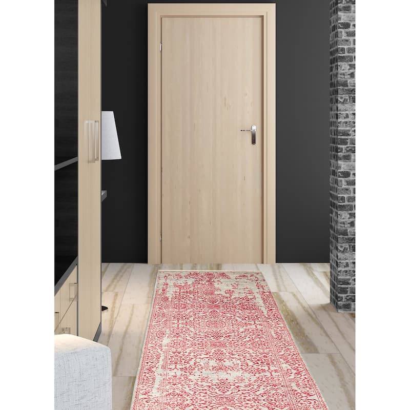 ECARPETGALLERY Hand-knotted Heritage Dark Pink Silk, Wool Rug - 2' 9" x 10' 7"