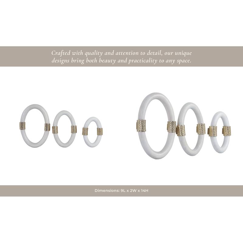 Metal Wall Hangings Decorative Rings (Set of 3) - 14/12/10" White