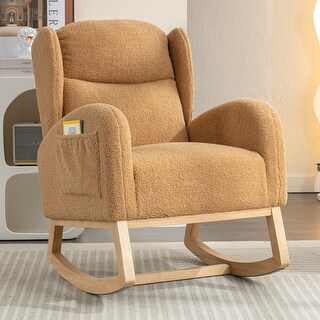 Soft Teddy Fabric Rocking Chair With Packet Wood Legs for Living Room ...