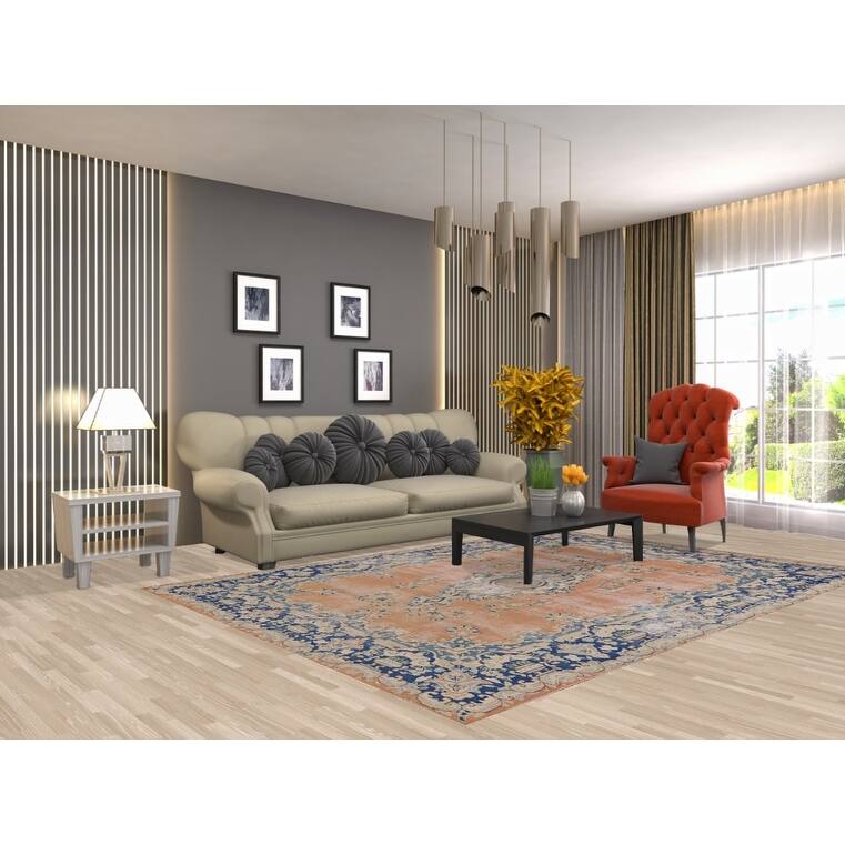 Distressed Kerman Vintage Persian Area Rug Handmade Wool Carpet - 6'4" x 8'11"