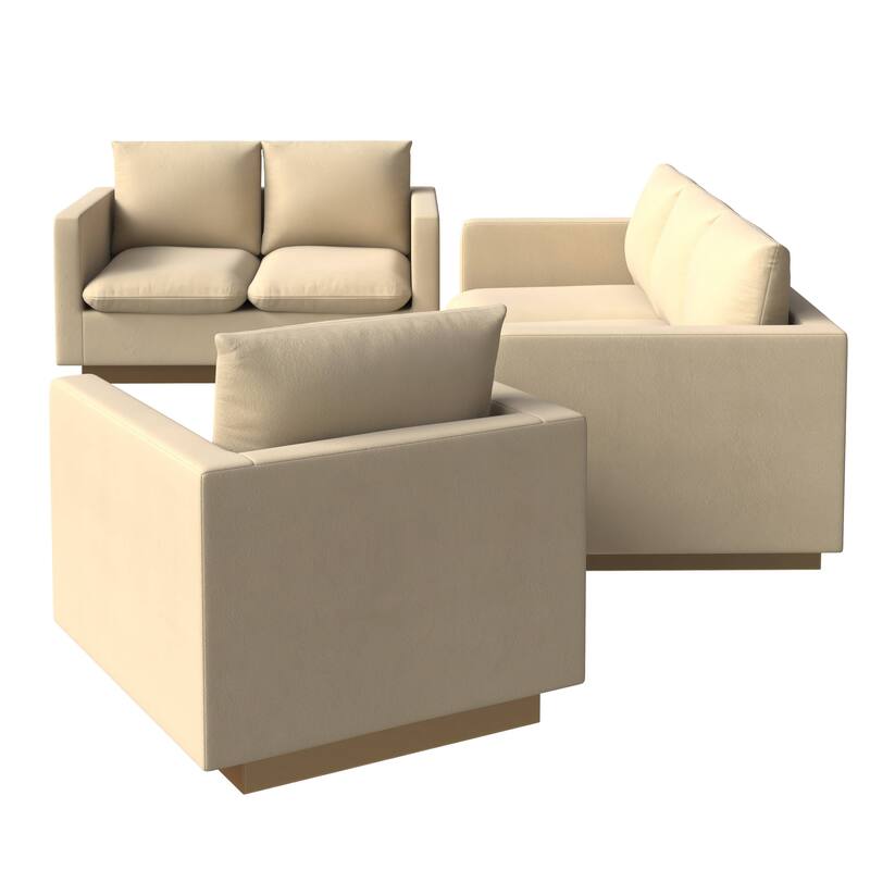 3-Piece Velvet Sofa Set with Brushed Gold Stainless Steel Base Nervo Series
