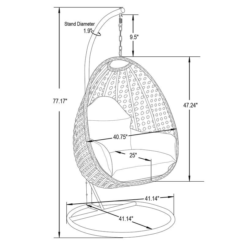 Patio Hanging Egg Swing Chair with White Wicker Shell and Iron Frame for Indoor Outdoor Patio Porch Garden Backyard