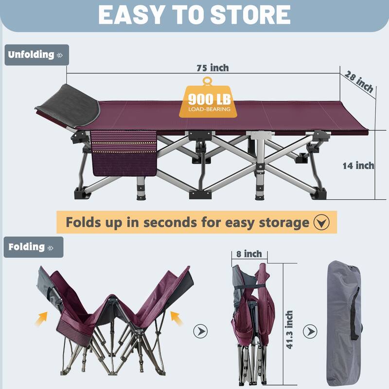 DoCred Folding Bed, Heavy Duty Outdoor Camping Cot with Carry Bag