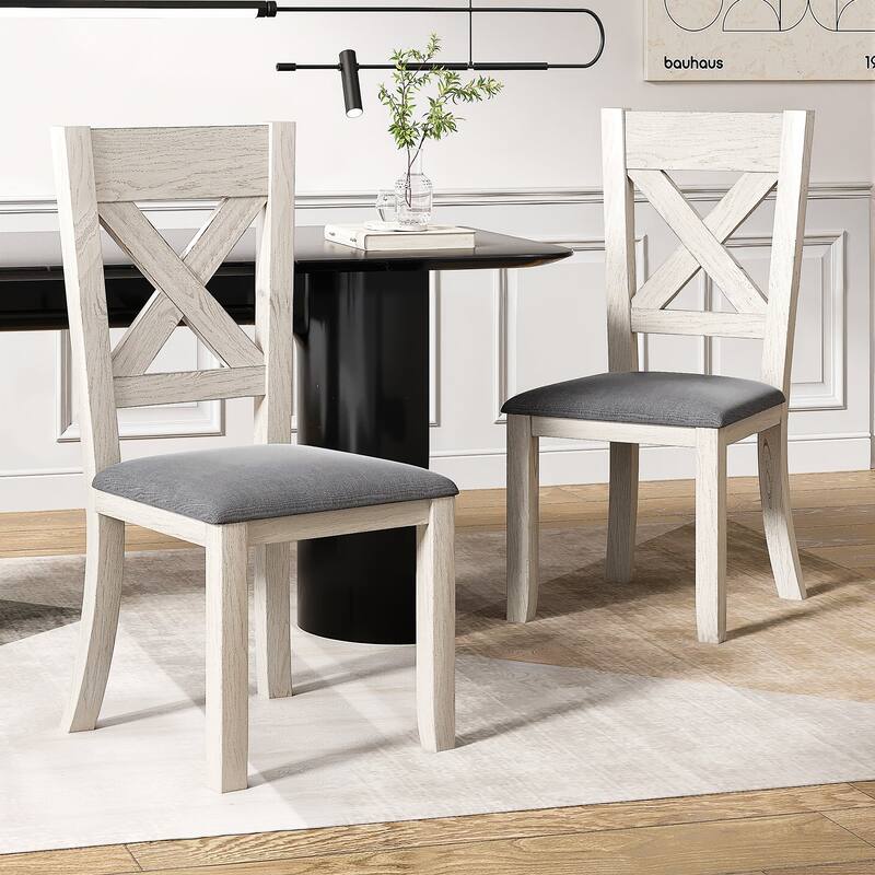 VECELO 2/4/6-Piece Set Solid Rubberwood Dining Chairs with Grey Cushion X-Back Design for Kitchen and Living Room