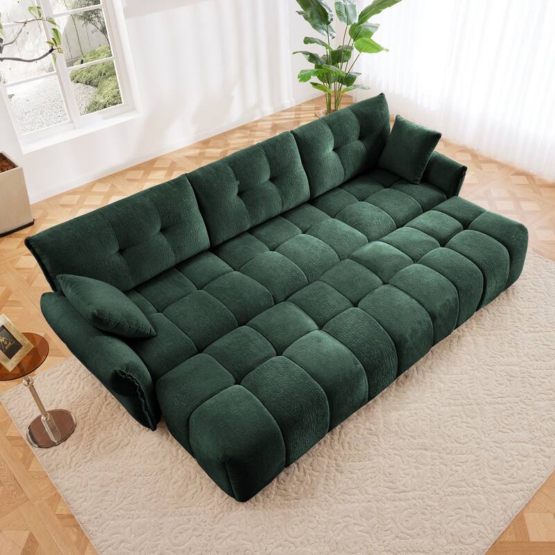 110.2" Chenille 3-Seater Sectional Sofa with 3 Ottomans - Green