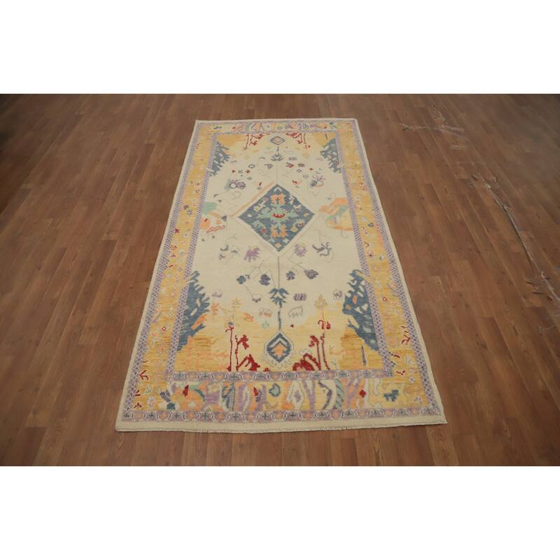 Hand Knotted Oriental 100% Wool Carpet Transitional Geometric Beige & Ivories Oushak Area Rug - 7' 8'' X 3' 10''