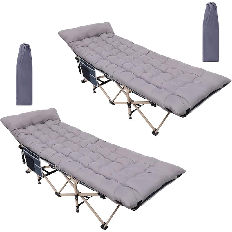 Camping Cot, Folding Camping Cot Folding Cot for Adults with Mattress, Pillow and Side Mesh Holders Holds Weights Up to 500Lbs