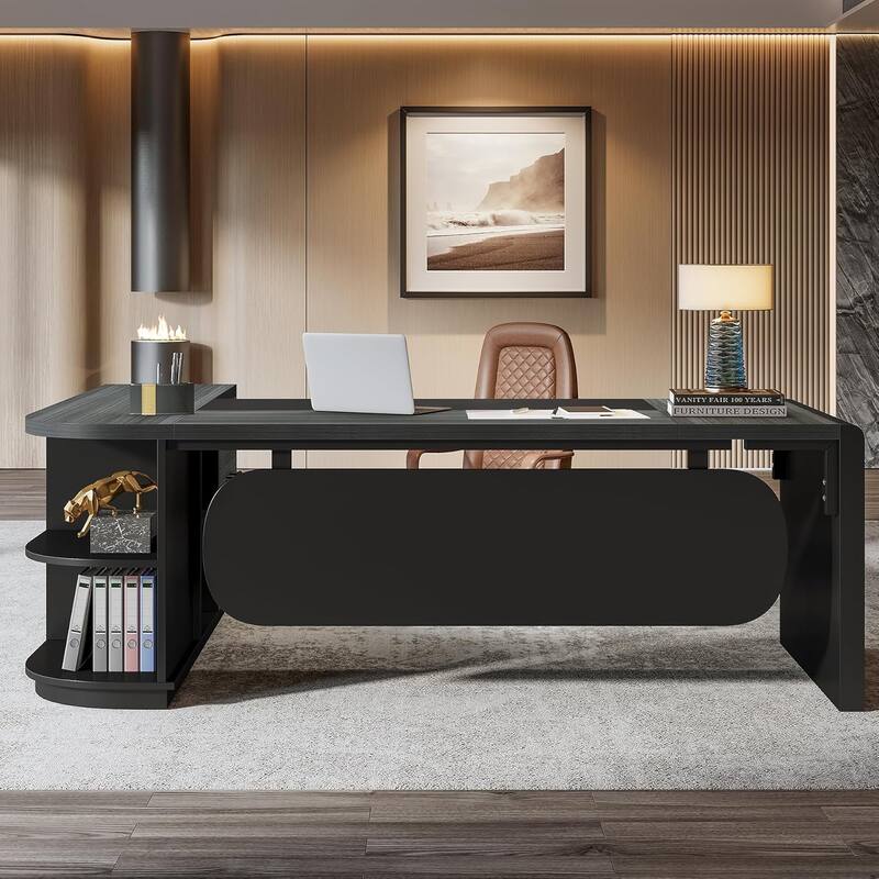 80 Inches Executive Desk, L-Shaped Office Desk with 55 Inches Cabine