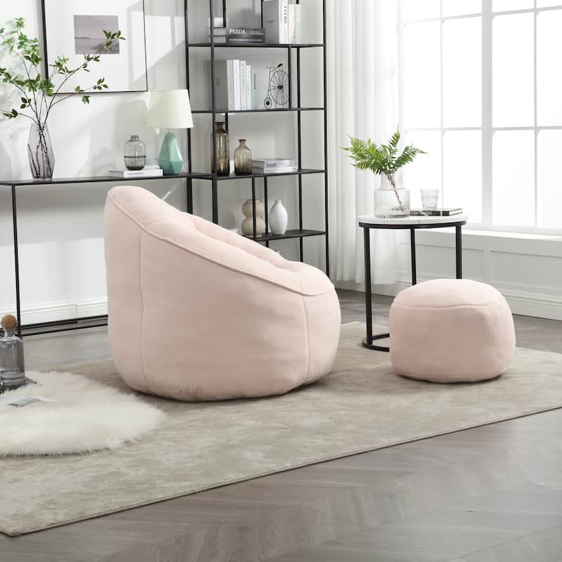 Pink Modern 40" Microfiber Upholstered Accent Chair with Ottoman and Padded Foam Padding Compressed for Living Room