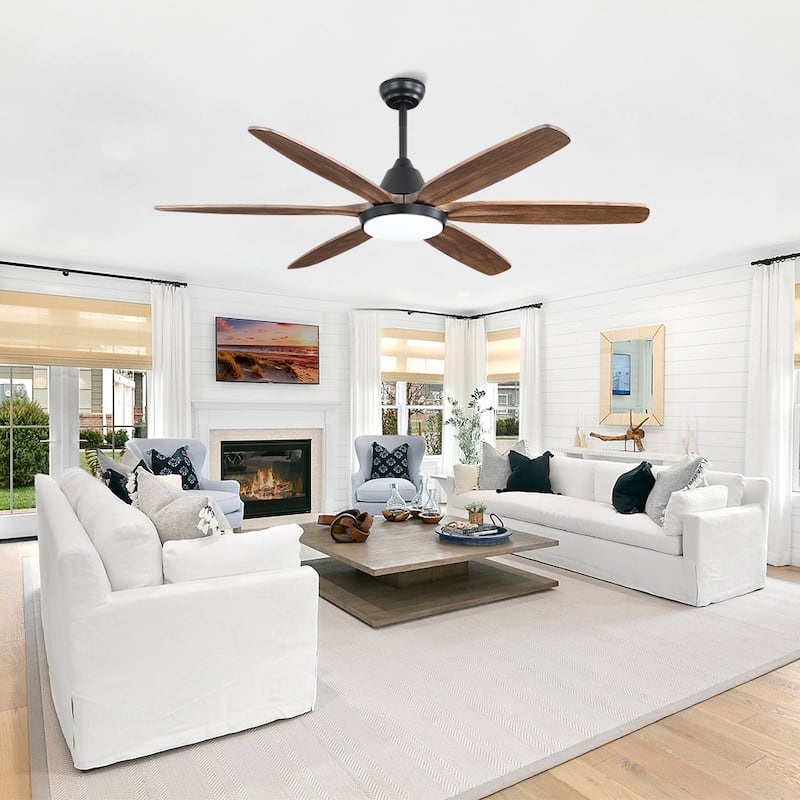 MLiAN Wood Blade LED Ceiling Fan Remote Control 6-Speed DC - 60''