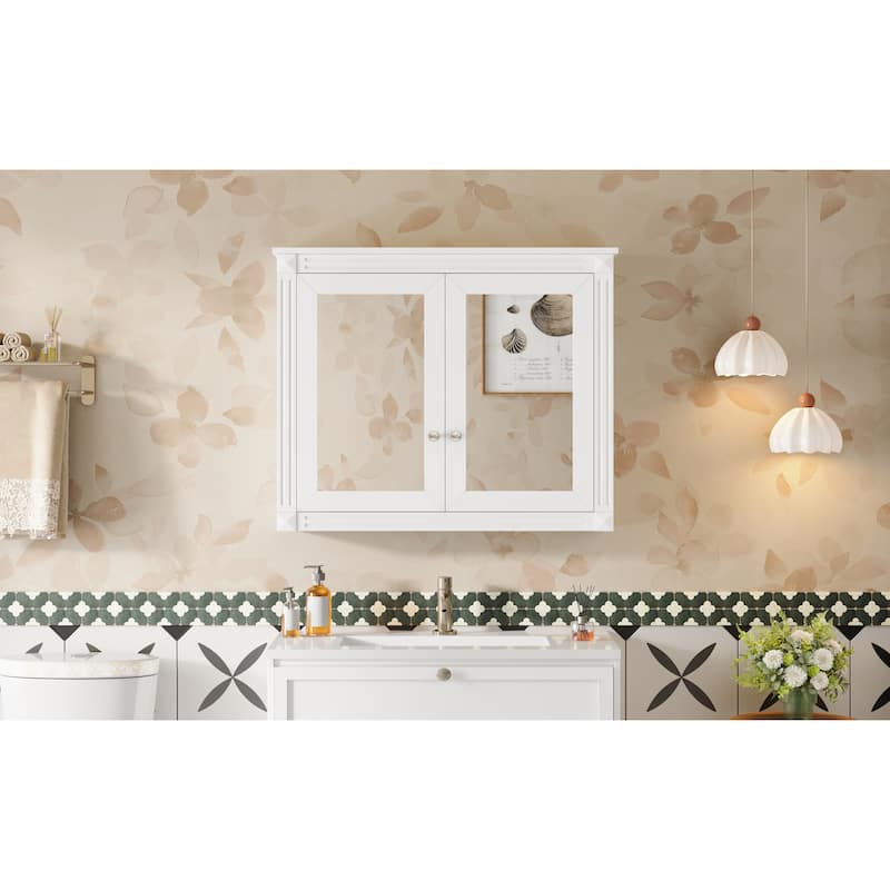 36" x 28" Medicine Cabinet, Wall Mounted Bathroom Storage Cabinet, Modern Bathroom Wall Cabinet with 2 Mirrors