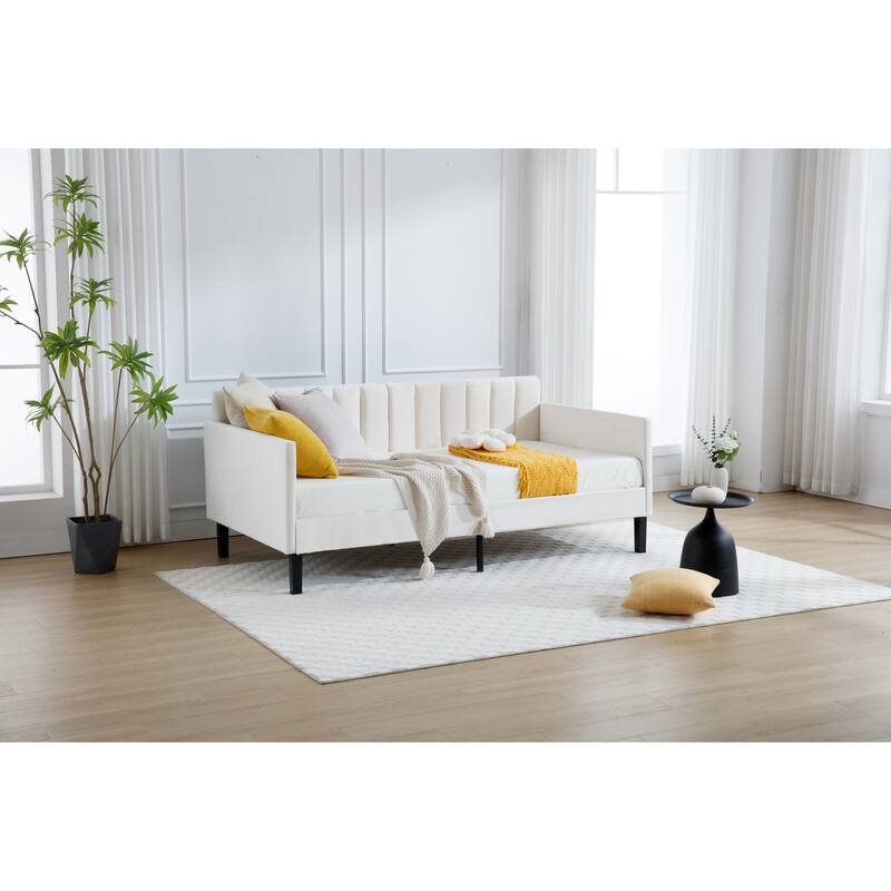 Epiphyllum Modern Twin Size Daybed with Ribbed Tufted Backrest byChristopher Knight Home - Beige+Velvet