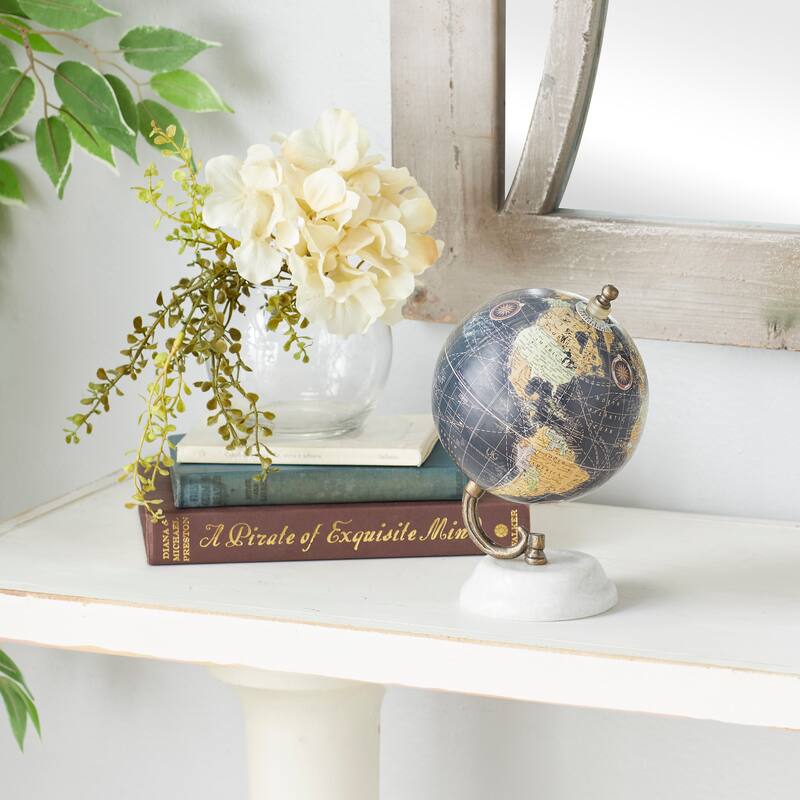 Teal, Black or White Marble Globe with Marble Base - Black