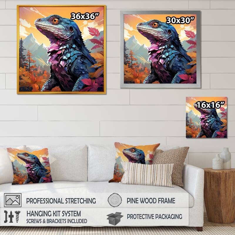 Designart "Salamander Reptile Portrait I" Reptile/Amphibian Blue Wall Decor - Modern Entryway Framed Wall Art Print