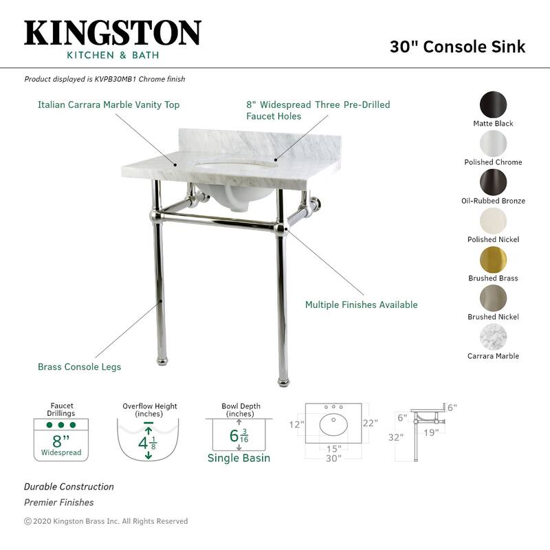 Kingston Brass Templeton 30" Oval Marble Wall Mounted Bathroom Console