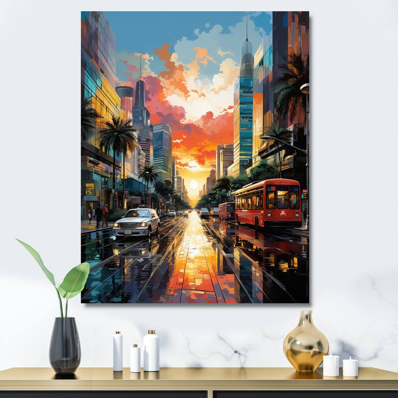 Designart "City Phoenix Popart II" Phoenix Canvas Wall Art