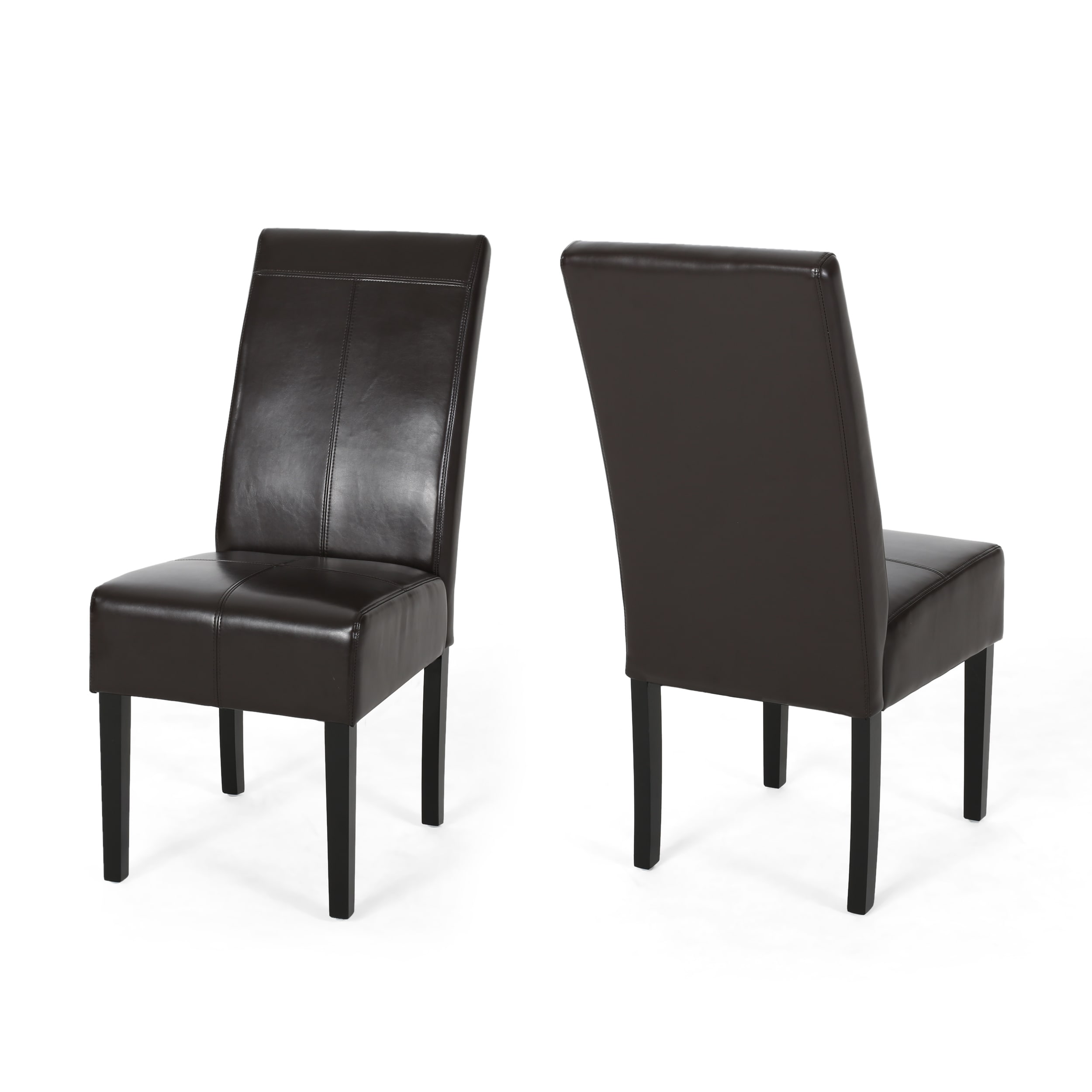 T stitch Brown Leather Dining Chairs Set of 2 by Christopher Knight Home