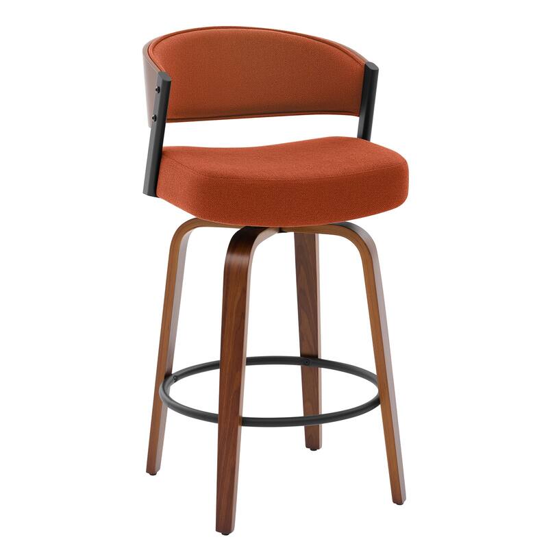 Upholstered Swivel Counter Height Bar Stool with Curved Back and Bentwood Frame - 37.2"H x 19.1"W x 20.5"D