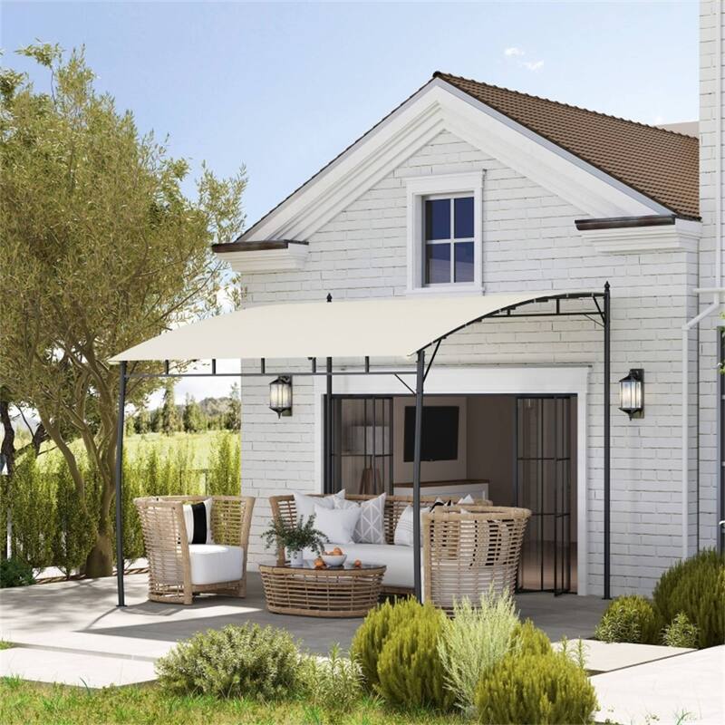 Steel Polyester Lean-To Pergola Awning with Drainage Holes - 118" W x 116.5" D x 78.75" / 103.25" H