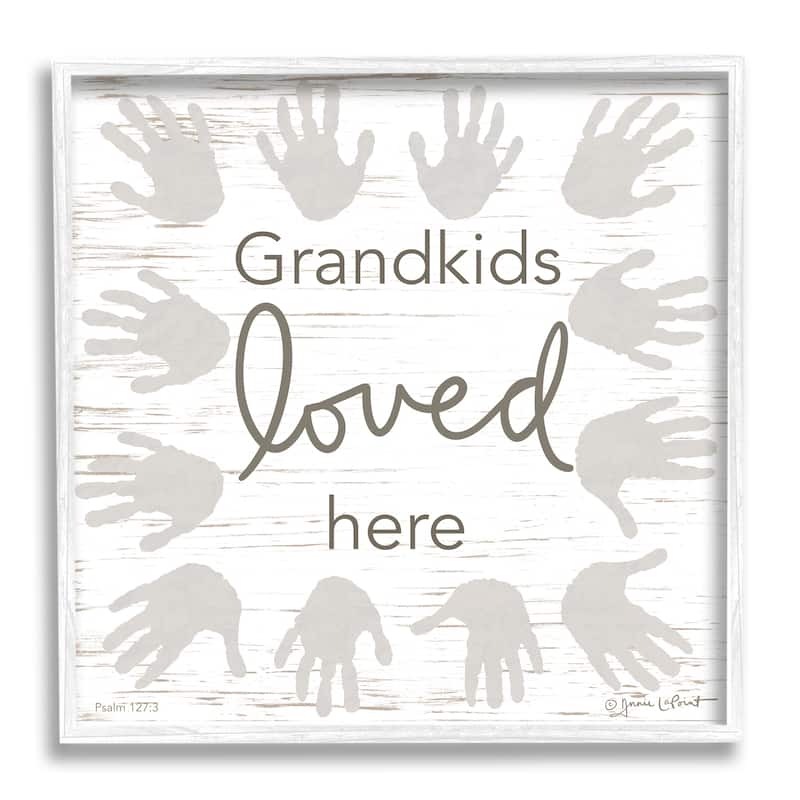 Stupell Grandkids Loved Here Fun Family Grandparents Handprints Framed Wall Art, Design by Annie LaPoint - 24 x 24 - White