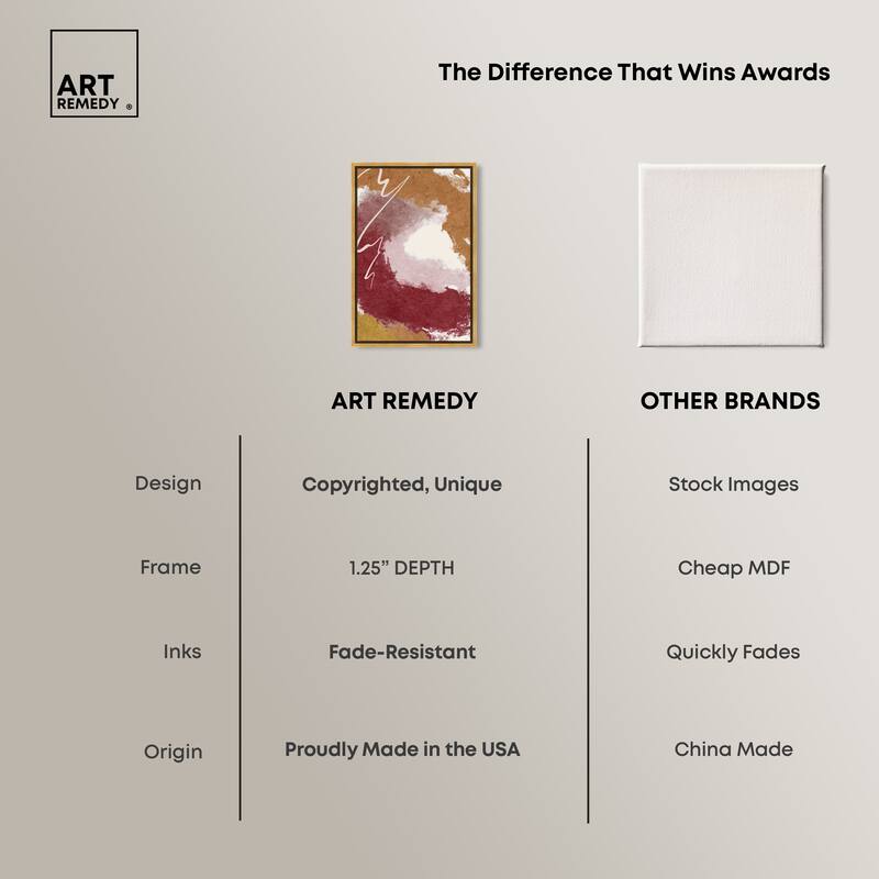Art Remedy Burgundy And Cork Framed Boho Abstract 1 Piece Canvas Wall Art