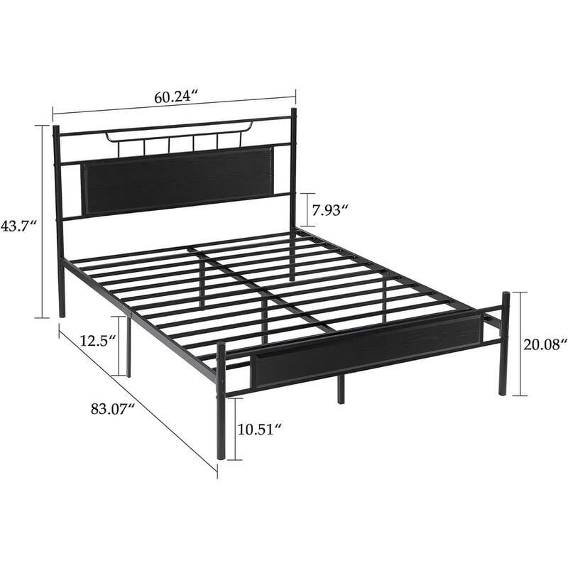 VECELO Industrial Bed Frame with Wood Headboard,Twin/Full/Queen Size Bed, Black/Brown/Slate-3 colors