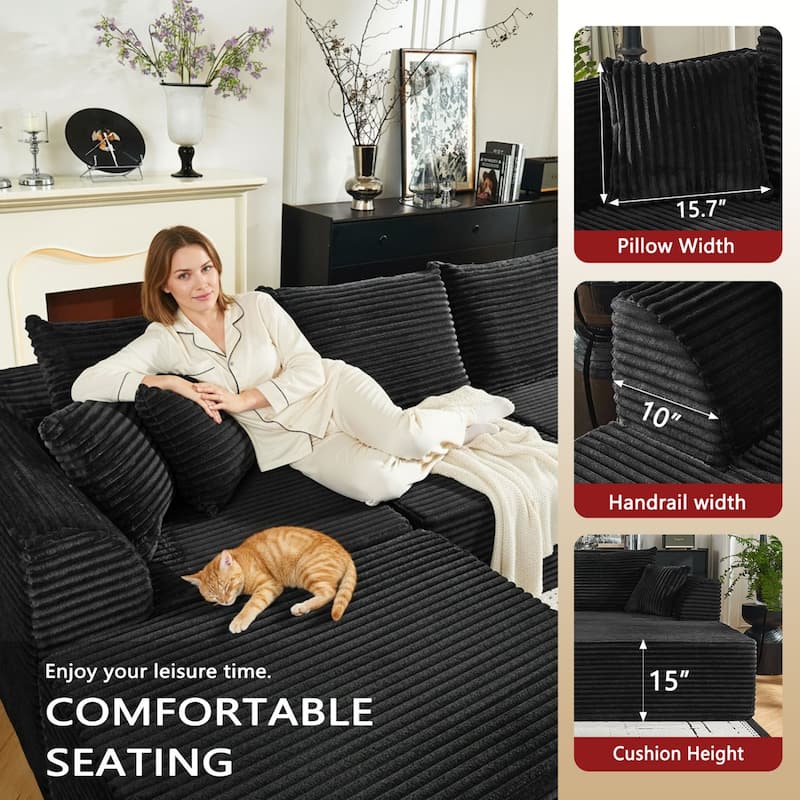 130" U-Shaped Corduroy Sectional Sofa with 2 Ottomans, No Assembly Required