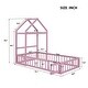 preview thumbnail 3 of 88, Wooden Floor Bed wFence Railings and Detachable House Shape Headboard Platform Bed, Kids Montessori Style Playhouse Frame Bed