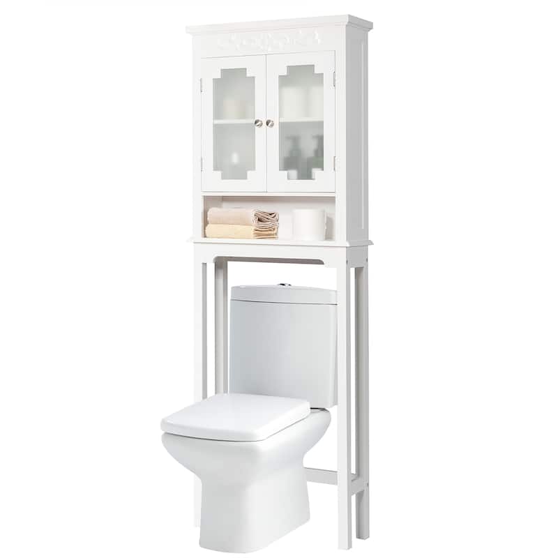 Costway Over The Toilet Bathroom Space Saver Carved Top Toilet Rack w/ - White