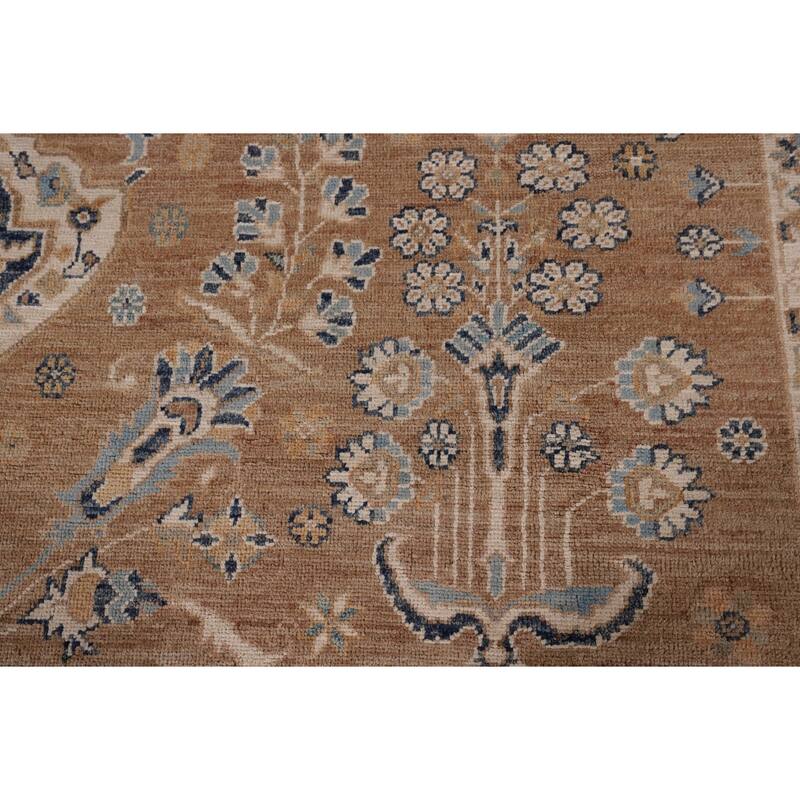 Vegetable Dye Floral Oushak Turkish Area Rug Hand-Knotted Wool Carpet - 9'3" x 12'5"