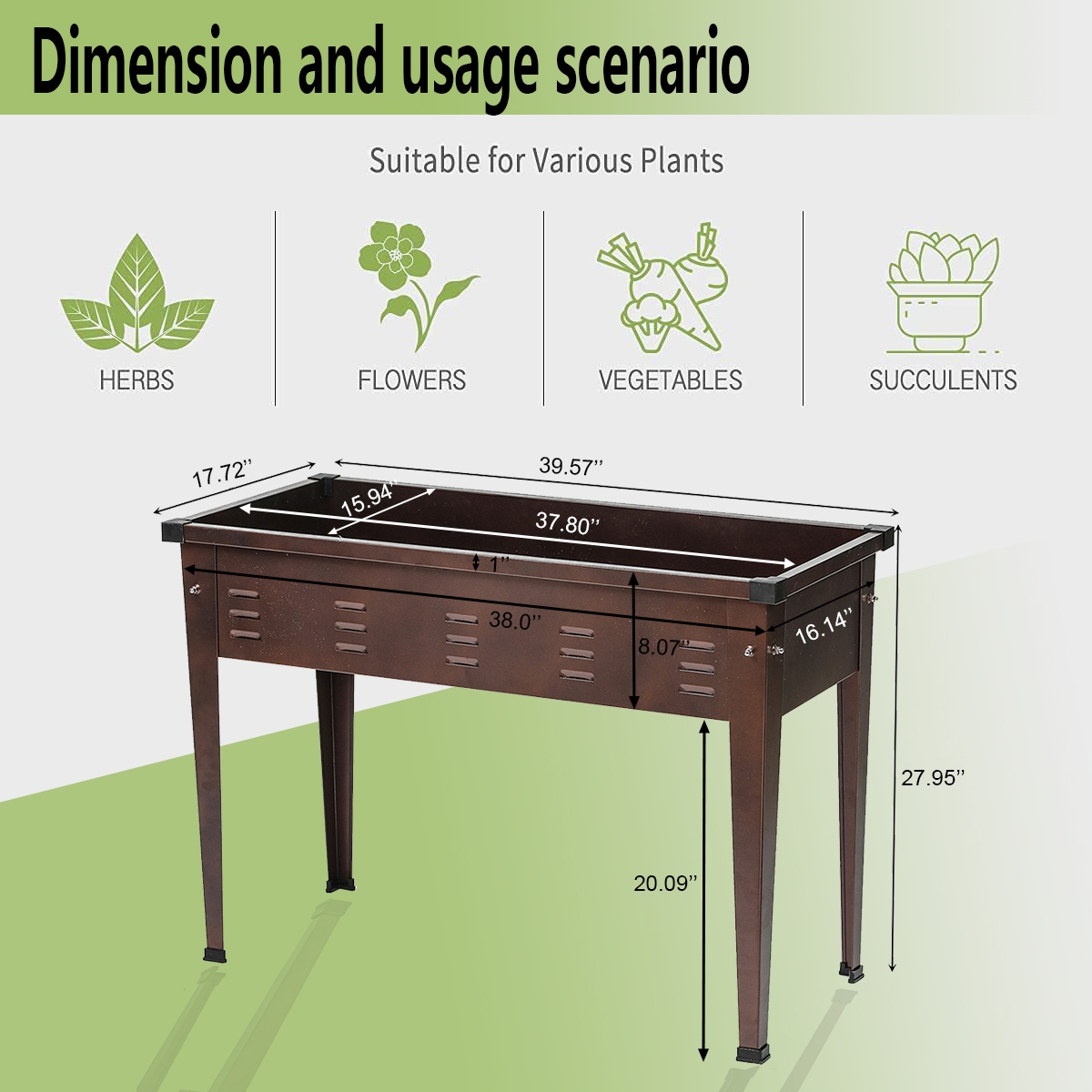 Brown Metal Rectangular Raised Garden Planter - 27.95" H x 39.57" W x 17.72" D