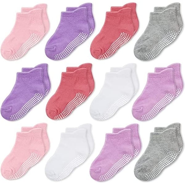 slide 2 of 6, CozyWay Non-Slip Ankle Style Socks with Grippers, 12 Pack, Assorted Colors, 1-3 Years