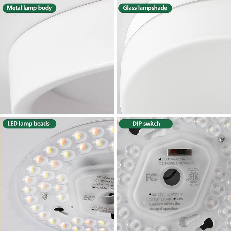 LED Flush Mount Ceiling Light Fixture, Modern Ceiling Lamp 24W 12 Inch Closet Round Surface for Bathroom Laundry Bedroom