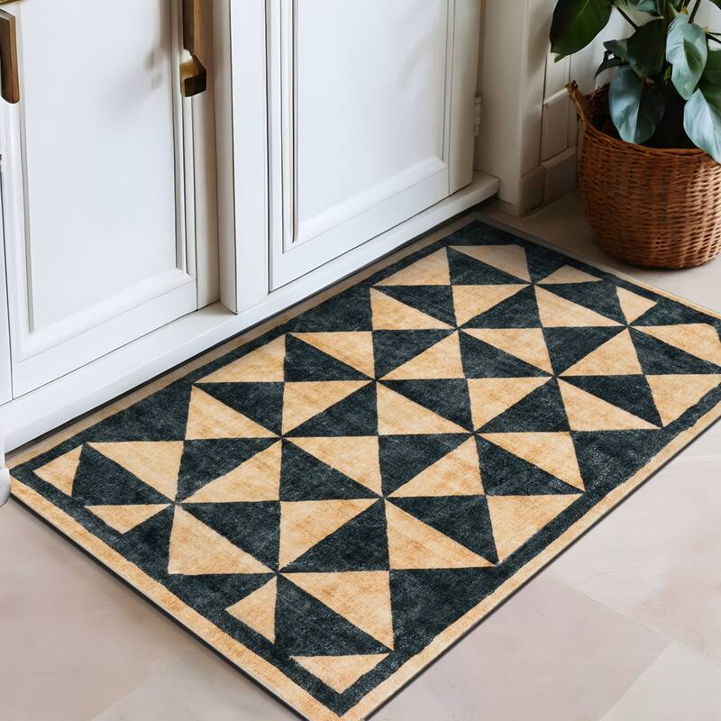 World Rug Gallery Geometric Diamond Washable Non Slip Area Rug - Natural - 2'x3'